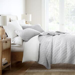 Becky Cameron - Stripes Floral and Diamonds Quilted Coverlet Set W Gray